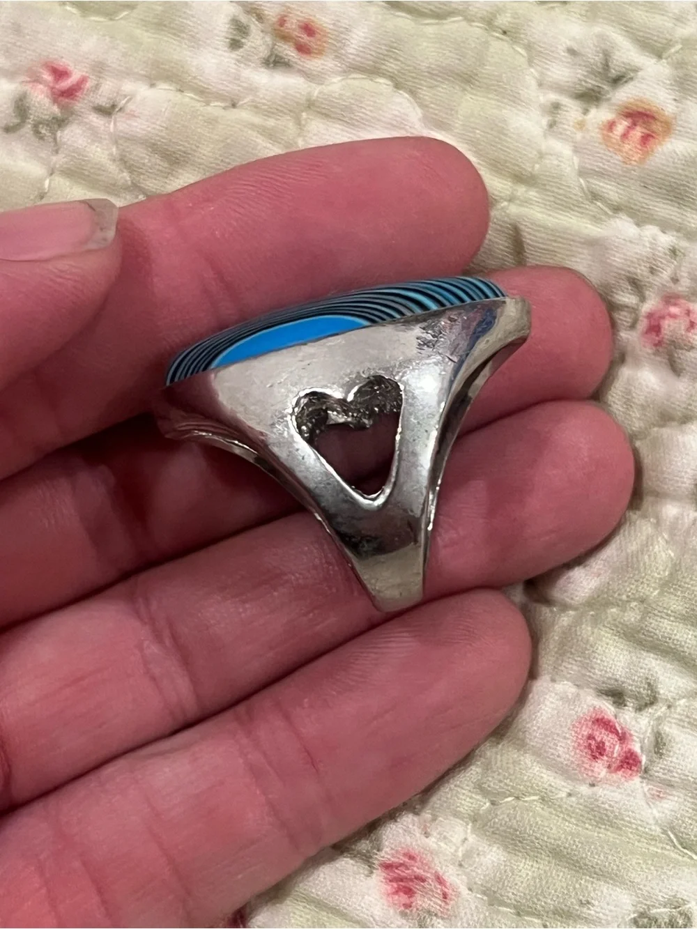 Oval Striped Turquoise Blue Statement Ring - Women Jewelry